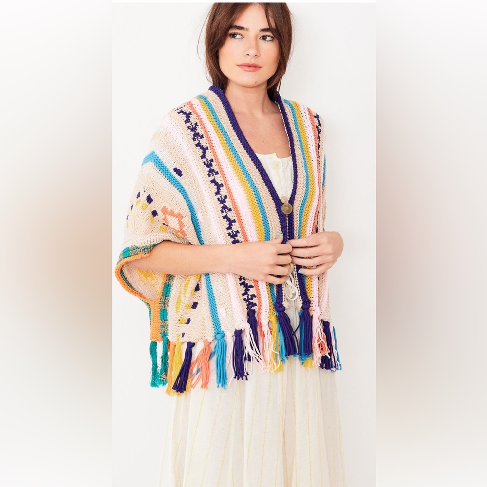 Forte Forte single button knit cardigan poncho made in Italy multicolor